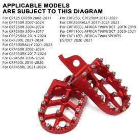 JFG RACING Dirt Bike Foot Pegs,CNC Rest Pedal Footpegs for CR125 CR250 02-11/CRF150R 07-24/CRF250R 04-24/CRF300L 21-24/CRF450R 02-24/CRF250X CRF450X CRF250RX CRF450RX CRF450RL CRF250L CRF1100L-Red