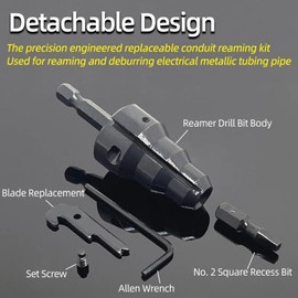 Tissting Power Conduit Reamer 1/4 Inch Shank High Carbon Steel Tube Expander with L Wrench, Electrical Conduit Reamer for Drill Chuck