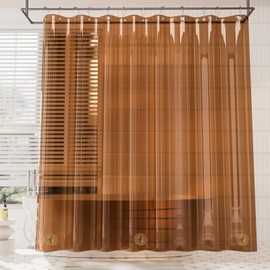 AmazerBath Premium EVA Shower Curtain Amber, Luxury Clear Brown Jelly-Like Soft Waterproof Shower Curtain with 3 Weighted Stones and 12 Grommets, Recyclable Packaging