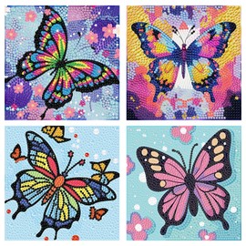 Reivworl 4 Packs Diamond Art Kits for Kids, Butterfly Diamond Art for Kids Ages 8-12, Butterfly Diamond Painting Kits for Kids for Home Wall Decor 6x6 Inch