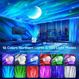 Galaxy Light Projector, 16 Colour Northern Lights Projector, 15 White Noise Galaxy Projector for Bedroom, 5Moon Star Projector, Bluetooth Aurora Light Projector, Remote + Timer Star Lights for Ceiling