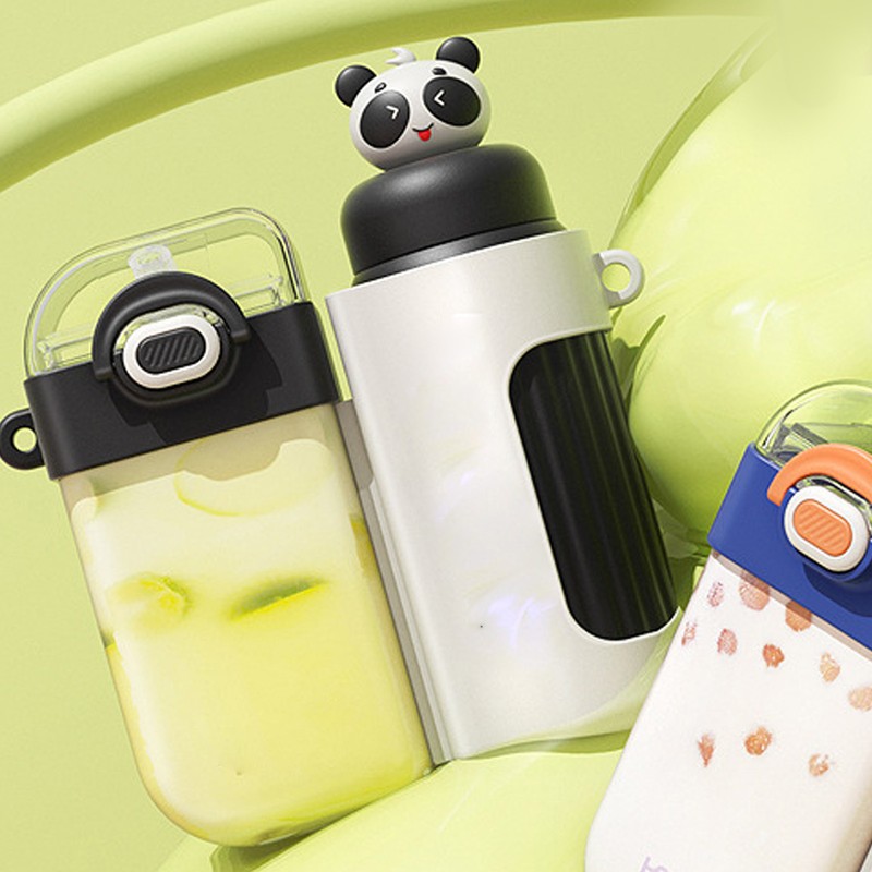 Straw Water Bottle Large Capacity Leakproof Cute Portable Dual Drink