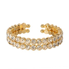 YINLI Gold Stretch Tennis Bracelet Bridal Bridesmaid Cuff Bracelets Bangle (2 Row Gold)