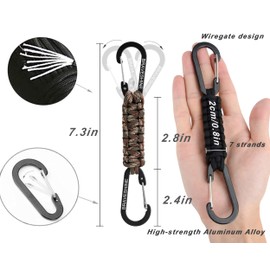 BRAVESHINE 2PCS Paracord Key Chain With Snap Hook - Black Carabiner Paracord Keyring Camouflage Carabiner Clip Heavy Duty Strong Paracord Lanyard For Men Outdoor Camping Hiking Trekking kits