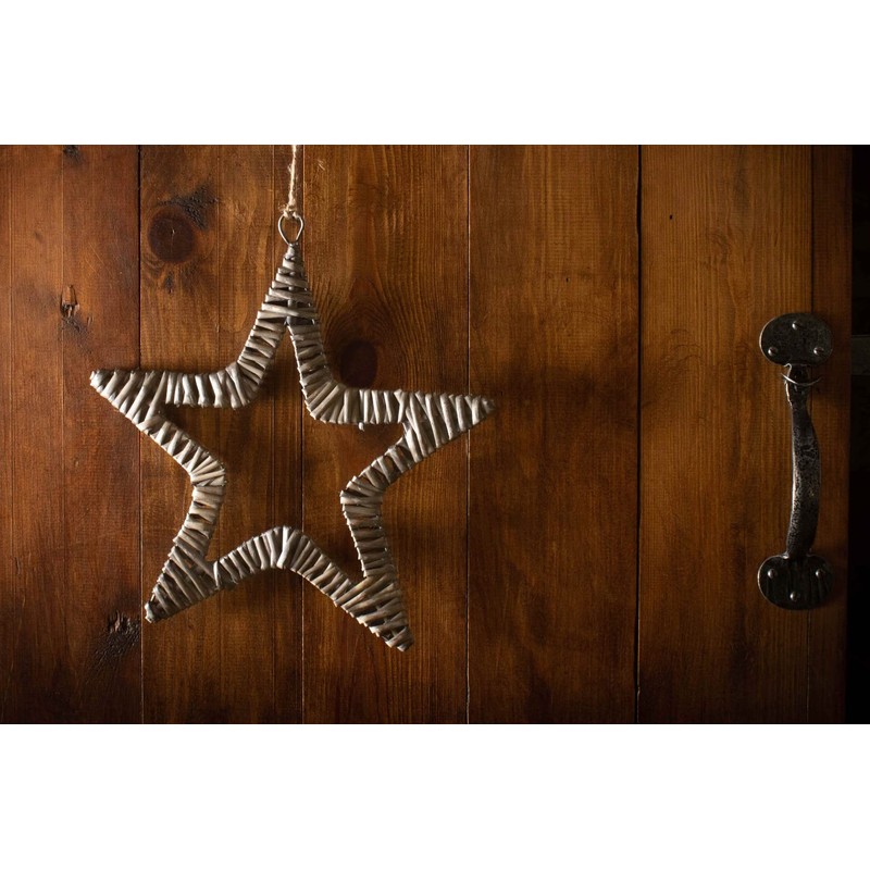Antique Wash Willow Flat Open Hanging Star Wreath Christmas Decoration