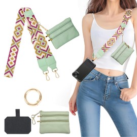 Syhloke phone lanyard crossbody with Leather Wallet, Clip and Go Strap for Phone with Wallet Crossbody, Adjustable anti theft phone strap for All Phones (purple)