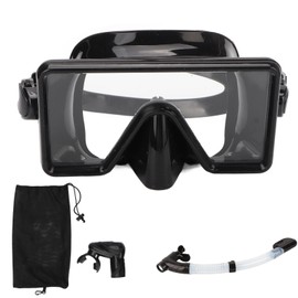 Adult Swim Goggles Soft Silicone Adjustable Headband Anti Fog Swimming Glasses with Mouth Plug Breath Tube Black