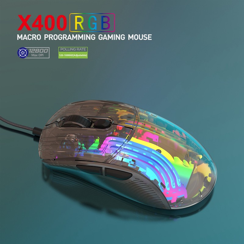 Wired Mouse Transparent Shell RGB Backlit Adjustable DPI Programmable Keys
