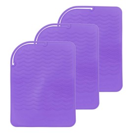 HARFINGTON 3pcs Silicone Iron Hair Curling Pads, Multipurpose Iron Hot Resistant Mat Hair Curling Plate for Hair Straightener, Hair Rollers and Hair Styling Tools, Purple
