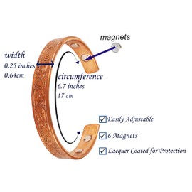 Touchstone Handcrafted Magnetic Copper Bracelet. Hand Forged with Solid and high Gauge Tibetan Style Engraved Cuff Pure Copper Jewelry for Women Men. Elegant Minimalist Design.