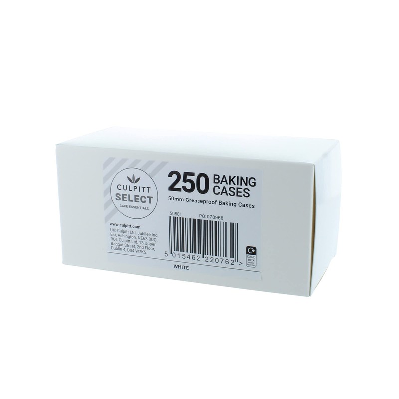 Culpitt Select White Baking Cases, Greaseproof Paper Baking Cups, 50mm