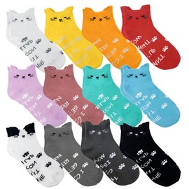 LOHO WONDERZ 12 Pairs Cat Socks, Colorful Animal Ankle Socks, Funny Novelty Cute Cat Claw Crew Gifts Socks for Women