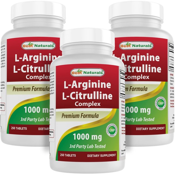 Best Naturals L-Arginine L-Citrulline Complex 1000 mg 250 Tablets (250 Count (Pack of 3))
