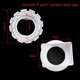 Pastlla Gutter Downspout Adapter to Drain Pipe, Downspout Extensions, Fits 3" x 4" Square Rain Gutter to Drain Pipe Adapter, 3" or 4" PVC Round Drain Pipe or Corrugated Landscape Pipe （White）