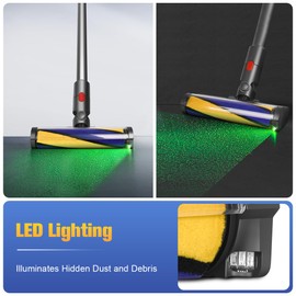 MOPEI LED Floor Nozzle Brush Compatible with Dyson V8 V10 V11 V15, Illuminated Hidden Dust and Soft Roller Cleaning Brush for Smooth Hard Floors