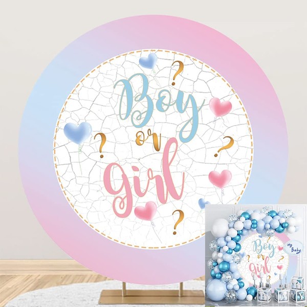 OERJU 6.5x6.5ft Gender Reveal Round Backdrop Pink or Blue Boy