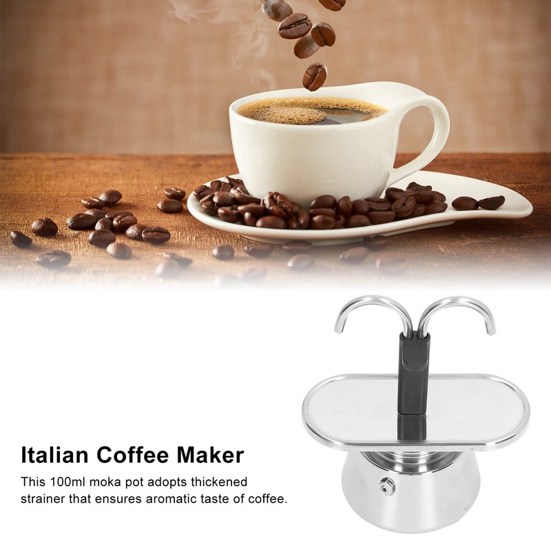 Moka Pot 100ml Dual Pipe Stainless Steel Durable Food Grade