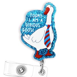 Today I Am A Serious Goose Blue Badge Reel, Funny Nurse Badge Reels Retractable Cute Badges Holder Nursing Accessories ID Clip for Nursing Student Teacher Healthcare Medical MA CNA RN ER Office Gifts
