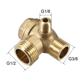 uxcell Air Compressor Check Valve, 3/8Gx1/2GxM10 Male Thread, 3 Way Pneumatic Accessory, Brass for Central Pneumatic Air Compressor
