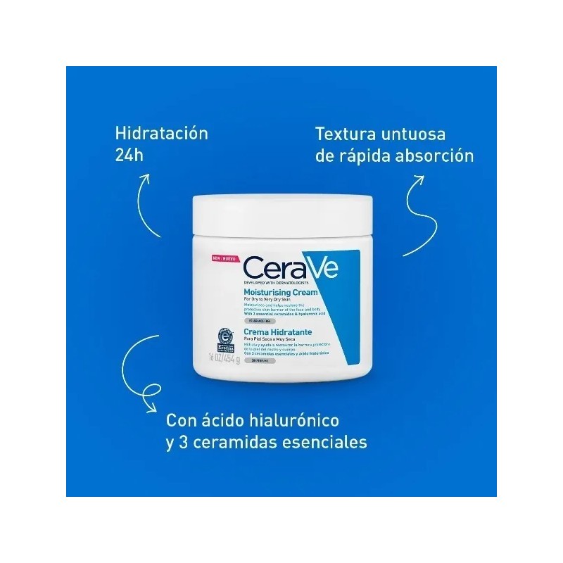 Cerave Crema Hidratante Rostro Cuerpo Piel Seca 454g