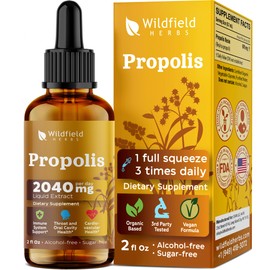 WILDFIELD HERBS 2 Oz Propolis Extract Drops 2000mg Herbal Supplement, 84 Servings, Alcohol-Free Tincture