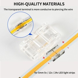 Clearhill 5mm 2Pin 20Packs LED Light Strip Connectors,Strip to Strip Connectors,Solderless Quick Adapter for Single Color 5V/12V/24V LED Strips,Transparent Terminal for Secure Connection