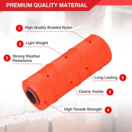 Goldblatt Mason Line, 3 Roll 500 Feet #18 Braided Nylon String Line, Nylon Twine for Gardening or Masonry Tools, Perfect Construction String for A String Level, Twine String for Gardening