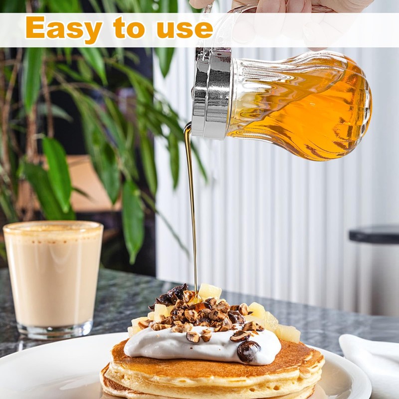 2Pcs 8oz Syrup Dispenser Honey Pot Glass Honey Dispenser Jar,
