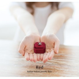 BLUTETE Square Octagon Ring Box 2 Slots Wedding Engagement Ring Set Keepsake Box Bridal Photo Gift Box (Red)