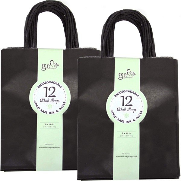 GIFT EXPRESSIONS Medium Black Kraft Paper Bags Kraft Gift Bag Premium Quality Paper (Sturdy & Thicker) Biodegradable Party Bags Shopping Bag Kraft Bags(24 CT Medium Black)