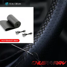 CHUSYYRAY Genuine Leather For MAZDA New Black 15" Diameter Car Auto Steering Wheel Cover
