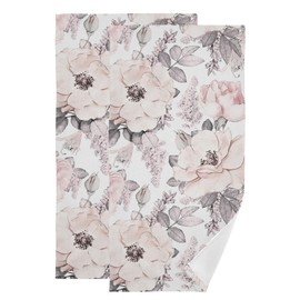 PATINISA Pink Gray Flower Hand Towels for Bathroom Set of 2 Soft Absorbent Watercolor Blossom Floral Grey Leaves Kitchen Dish Towels Vintage Decorative Guest Bathroom Towels for Bath,Face,Hair 14"x28"