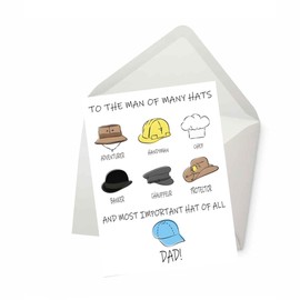 PICTURE THIS PRINTS Father’s Day Card – Man of Many Hats, Funny Dad Birthday Card, Unique Appreciation Card for Dad, Perfect Father’s Day Greeting from Son or Daughter, Comes with Envelope (5x7”)