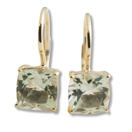 Cushion Cut Green Amethyst Prasiolite Gold-Plated 925 Sterling Silver Earrings