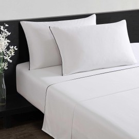 Vera Wang - King Sheet Set, Luxury Sateen Cotton Bedding, 300 Thread Count, Soft & Smooth Home Decor (Pearl Edge Embroidered White, King)