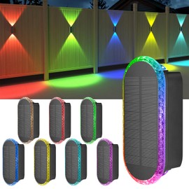 Ellasay Solar Fence Lights, 8-Pack Fence Lights Solar Powered 8 WRGB Color Modes, Up & Down Waterproof Solar Wall Lights for Outdoor,Yard,Pool,orch,Patio,Railing