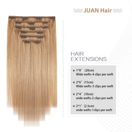 Light Honey Blonde Clip in Human Hair Extensions 70g 100% Remy Human Hair Extensions Straight 7pcs 16clips for Women(15 Inch #27)