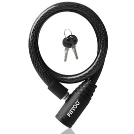 FITTOO Bike Lock, Traditional Bicycle Lock with 2 Keys, Security Cable Lock for Outdoors, Essential Bike Accessories, 12mm Diameter, 5 Colors Options (Black)