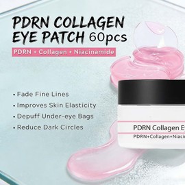 PDRN Collagen Eye Patches, 60 Pcs Under Eye Gel Patches for Puffy Eyes & Dark Circles, Niacinamide Infused Under Eye Masks for Wrinkles, Revitalizing Korean Eye Masks Skincare