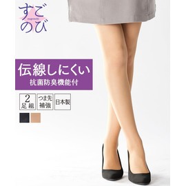 Nissen Women's Stockings, Sugo Nobi, Large Size, Antibacterial, Deodorizing, Prevents Crotches, Anti-Slip Pantyhose, Set of 2 Pairs, nude beige