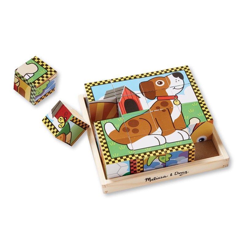 Melissa & Doug Pets Wooden Cube Puzzle With Storage Tray