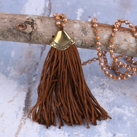 KELITCH Women's Crystal Beads Necklaces, Handmade Tassel Pendant Necklaces, 6 mm Crystal Strand Necklace for Women, Stone, No-Gem-Tye