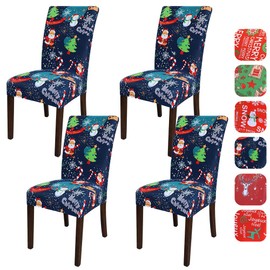 JOTOM Christmas Chair Covers Stretch Dining Chair Protector Removable Soft Spandex Dining Chair Slipcovers for Hotel Party Wedding Dining Room Kitchen Christmas Decorations (Santa Claus, Pack of 4)
