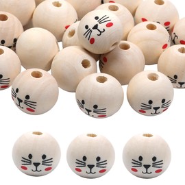 Barlone Wooden Balls with Face 20 mm, Pack of 50 Wooden Beads with Face, Smiling Face Wooden Balls with Hole, Natural Round Wooden Balls for Worry Worms, Lucky Worms, DIY Jewellery Crafts