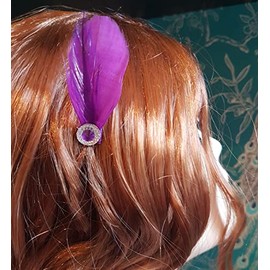 Bridal Bridesmaid Feather Hair Grip Prong, Purple and Gem Hair Piece