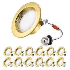 4-Inch Retrofit LED Recessed Lighting - 2700K-6000K Adjustable, 9W 800LM Dimmable LED Downlights, Wet Rated Recessed Can Lights for Bathroom, Basement, 4inch 12P Gold
