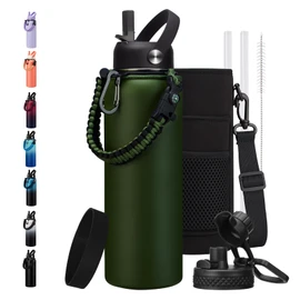 BENZZO 40 oz Canteen Water Bottle with Strap Tactical Insulated Jug Hot Cold Stainless Steel Military Metal Hydro Ideal for Men Hunting Survival Hiking Camping Wide Mouth 100% Leak Proof