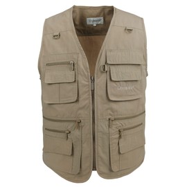 LUSI MADAM Men's Outdoors Travel Sports Multi-Pockets Work Fishing Vest X-Large Khaki