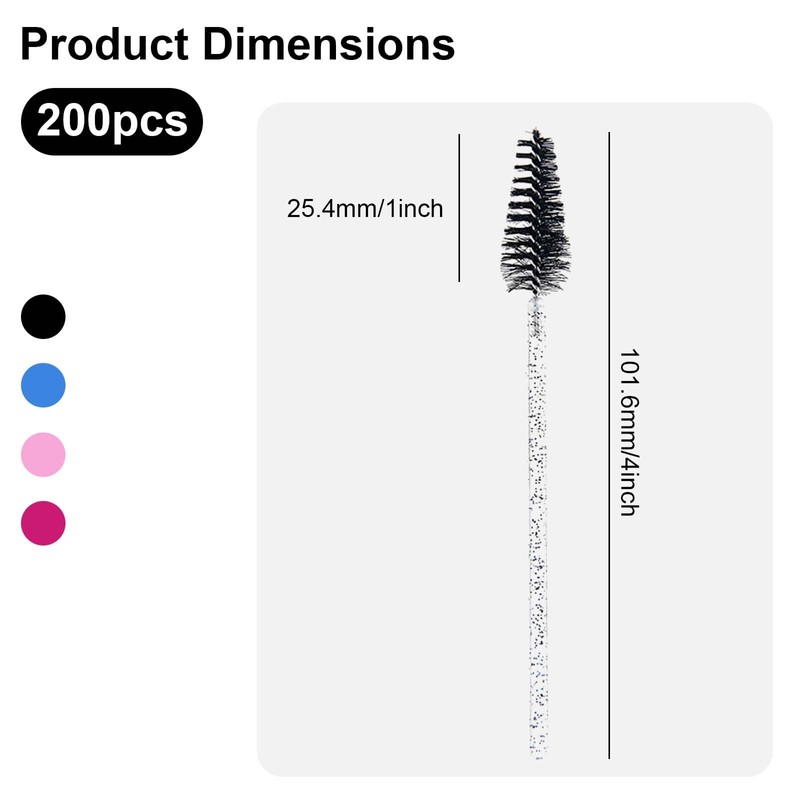 Disposable Eyelash Brushes - ShiningUU 200 Pcs Premium Fiber Bristles