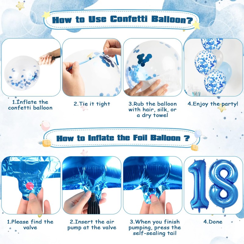 Decorazioni per 18° compleanno, palloncini blu per 18° compleanno, striscione